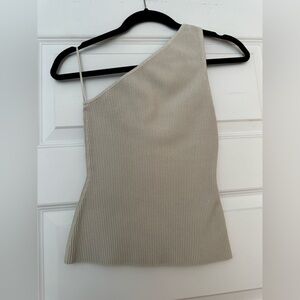 Aritzia Babaton Cream Ribbed One-Shoulder Dress